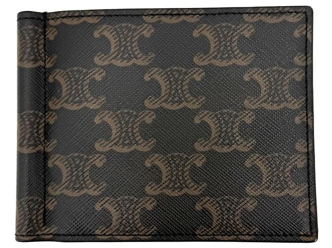 Triomphe Céline Celine Brown Leather Money Clip