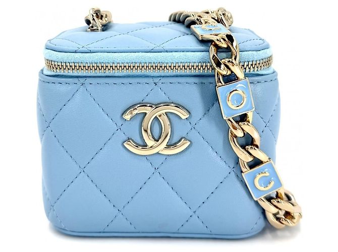 Pochette Vanity Mini Matelassé da donna Chanel - Borsa a tracolla Blu chiaro