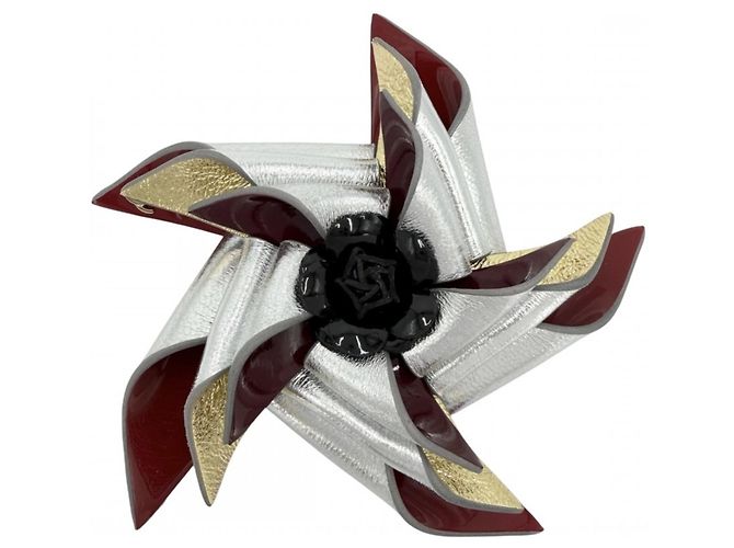 Spilla fiore Camelia Chanel Argento Rosso D'oro