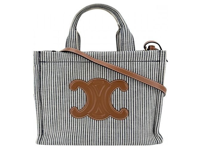 Céline Celine Women's Triomphe Small Cabas Thais Handbag White Navy blue