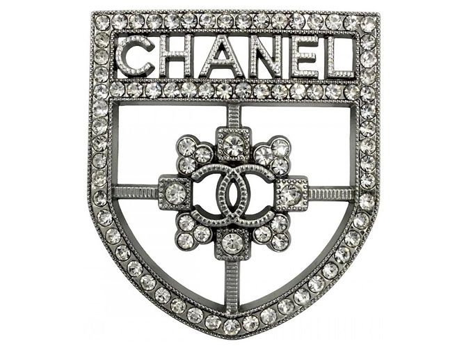 Spilla Chanel con strass Argento
