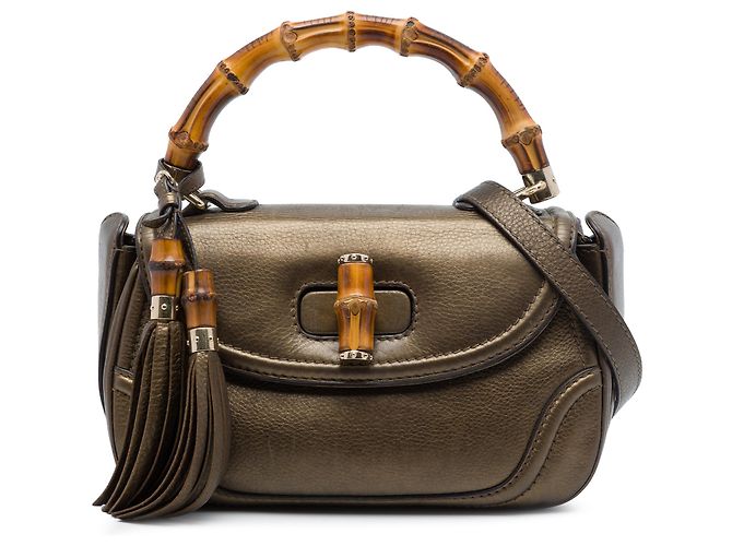 Bolsa Gucci New Bamboo de couro marrom Medium Bronze