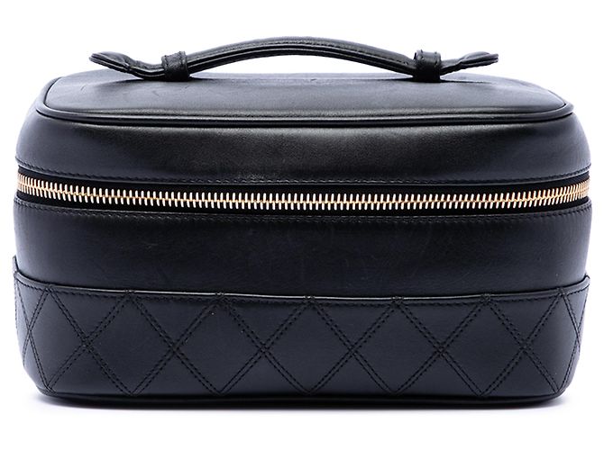 Chanel Black CC gestepptes Lammleder Vanity Case Schwarz