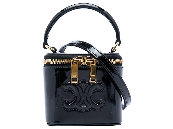 Céline Celine Vanity Case Mini in vernice nera Triomphe Nero 
