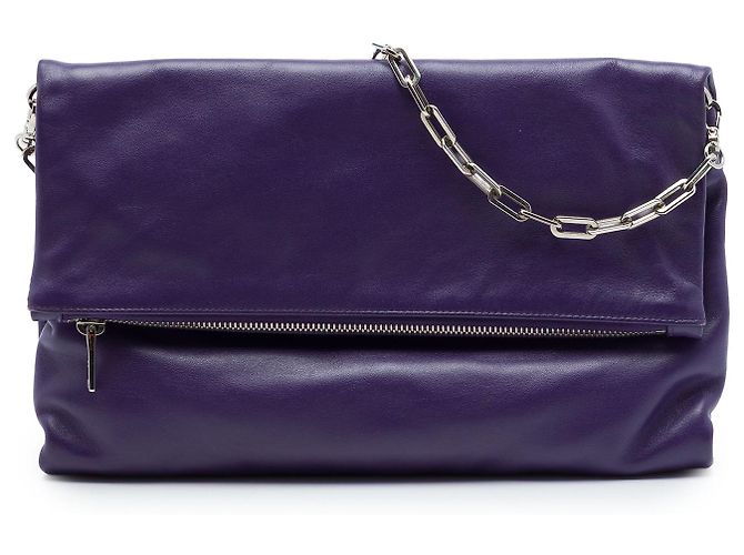 Bolsa de ombro com aba em couro de vitelo macio roxo Prada