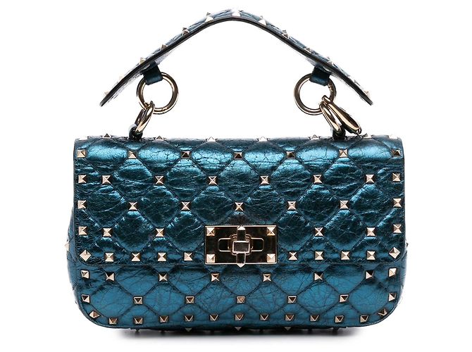 Borsa Valentino Blue Small Metallic Lambskin Rockstud Spike