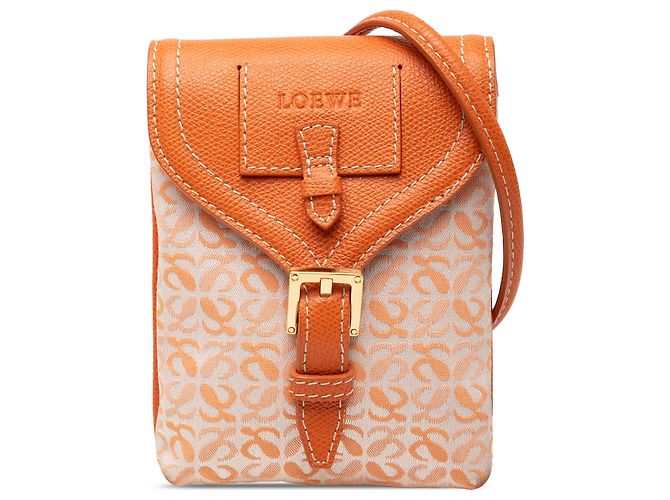 LOEWE Bolsa Transversal de Lona Anagram Mini Laranja
