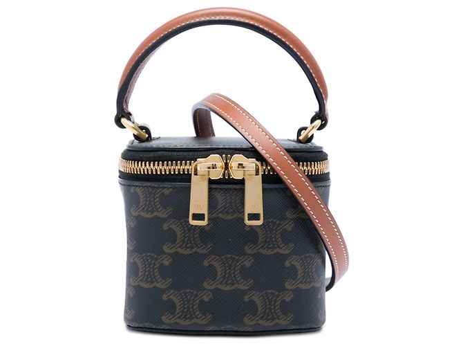 Céline Celine Vanity Case Mini Triomphe en toile enduite marron Marron foncé