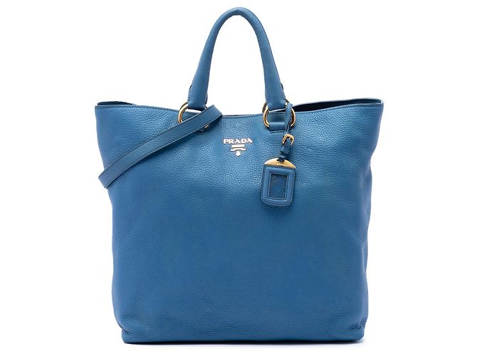 Sac cabas ouvert convertible Prada Blue Vitello Daino Bleu