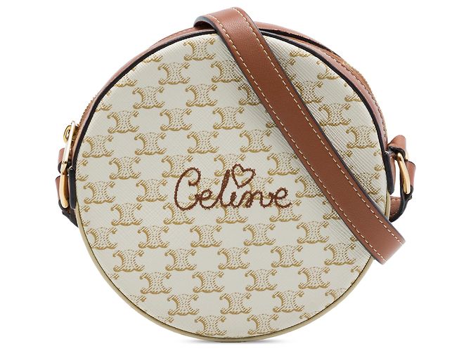 Céline Bolsa redonda bordada em canvas revestido Triomphe branco Celine com alça