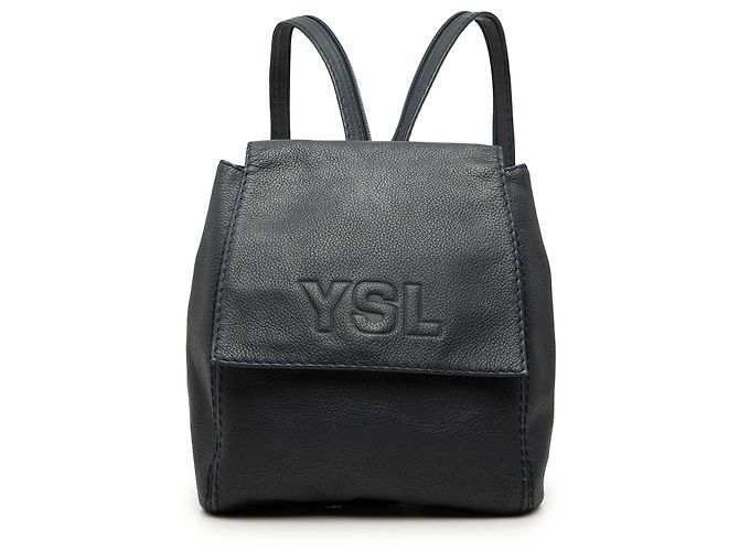 Mochila Saint Laurent em couro azul com relevo Azul marinho