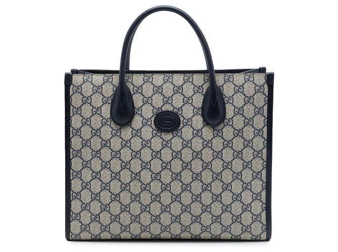 Gucci Beige Small GG Supreme Interlocking G Tote Navy blue