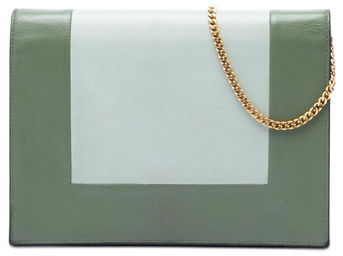 16 Céline Celine Green Bicolor Leather Frame Wallet on Chain Olive green