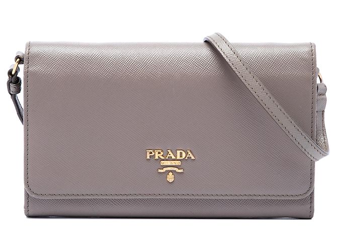 Prada Brown Saffiano Wallet on Strap Taupe