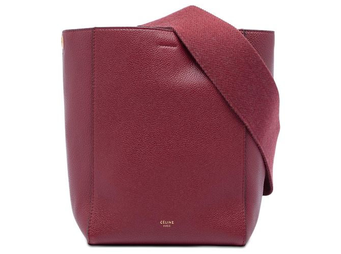 Céline Bolso Seau Sangle de Cuero Rojo Celine Small Roja Burdeos