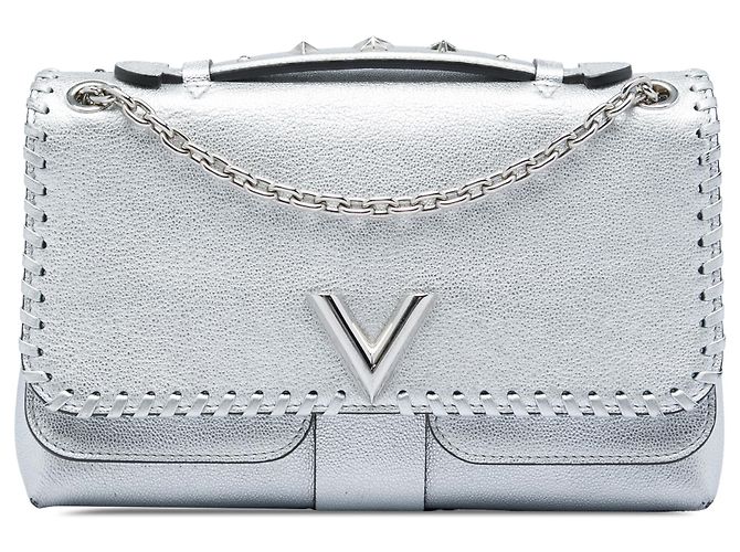 Bolsa Louis Vuitton Silver Metallic Cuir Plume Ecume Very Chain Prata