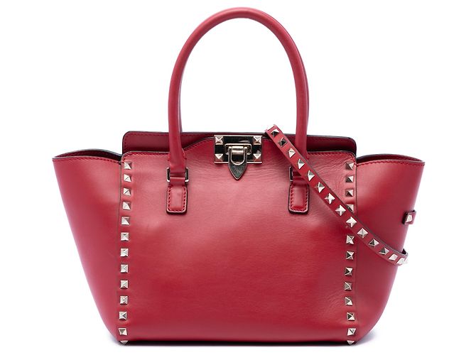 Borsa Valentino Red Small Leather Rockstud Trapeze Rosso