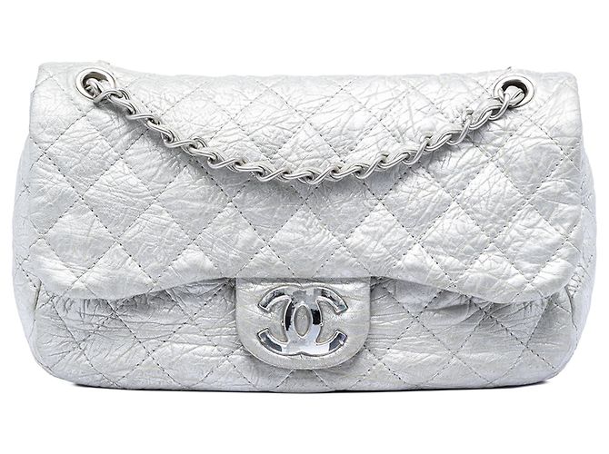 Chanel Silver Medium Calfskin Ice Cube On the Rocks Flap Prata