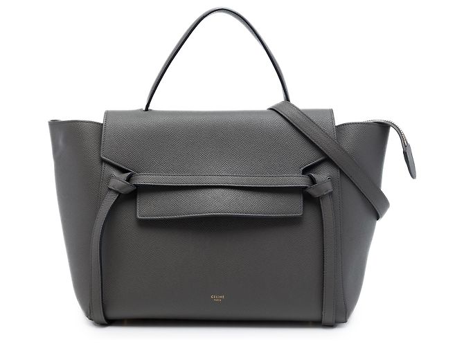 Céline Bolsa Belt Celine em couro de bezerro granulado cinza Mini Marrom Cinza antracite