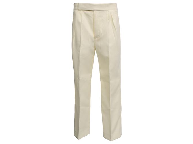 Céline Celine Straight Lef Trousers in White Polyester  Cream