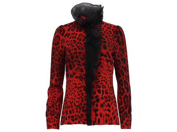 Camicetta Dolce & Gabbana con stampa leopardata in seta rossa Rosso