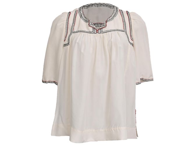 Camicetta a maniche corte ricamata in seta bianca Isabel Marant Étoile Bianco Crudo