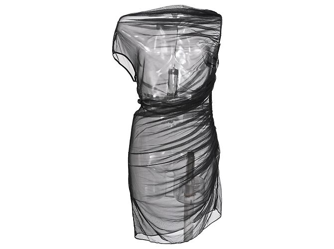 Versace Mini-Tüllkleid mit Rüschen aus schwarzer Polyamid