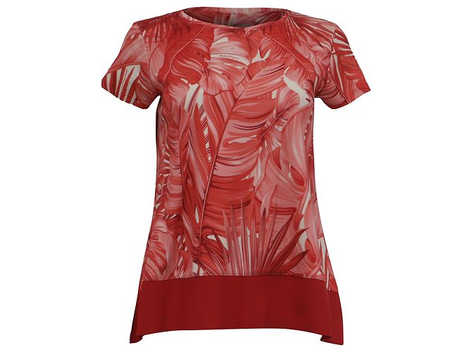Camiseta Salvatore Ferragamo de algodón rojo con estampado tropical Roja