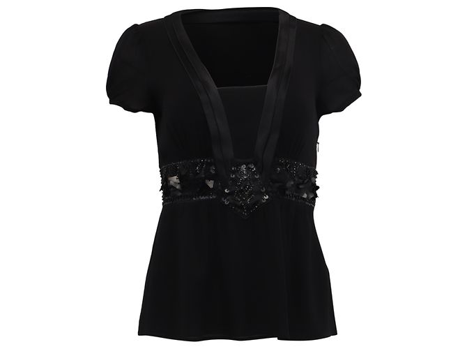 Camicetta a maniche corte in seta nera con decorazioni in paillettes Etro Nero