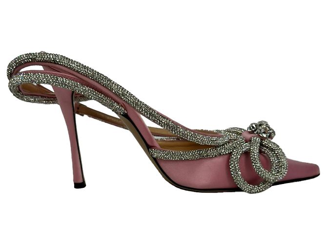 Mach & Mach Double Bow Ankle Strap Pumps in Pink Satin