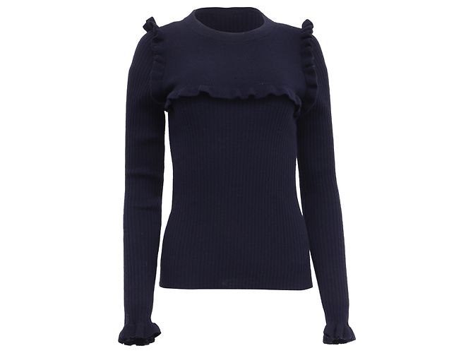 See by Chloé Rüschenpullover aus marineblauer Alpakawolle
