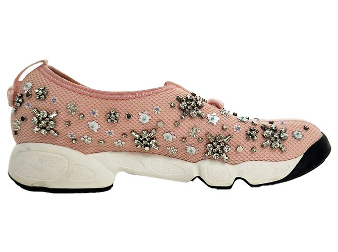 Baskets slip-on Dior Fusion ornées de cristaux en polyester rose Marron