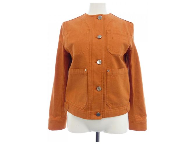Hermès Hermes Cuir De Selle Denim Jacket Orange