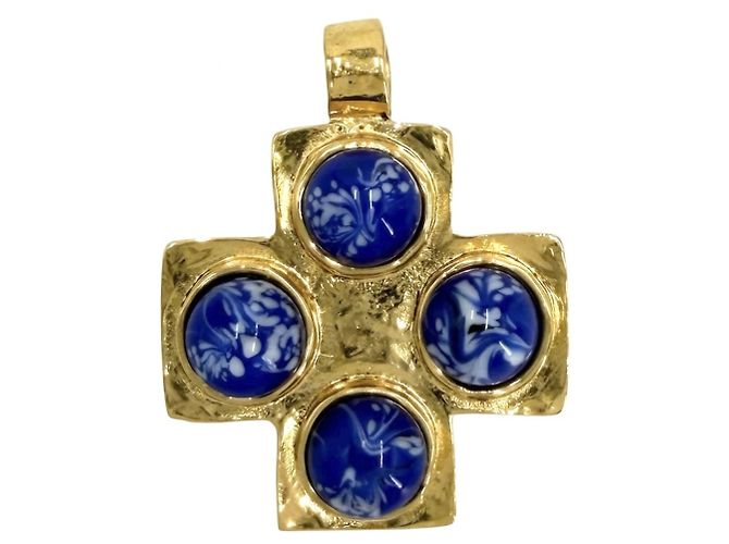 Collana con pendente blu e oro Chanel D'oro