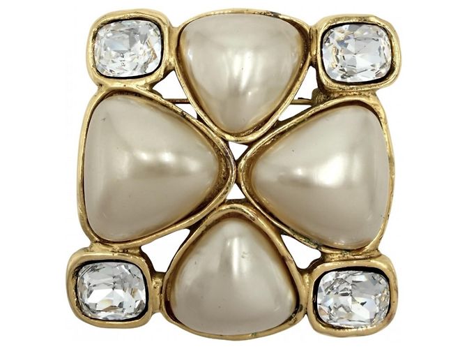Spilla Chanel oro con perle finte e strass D'oro