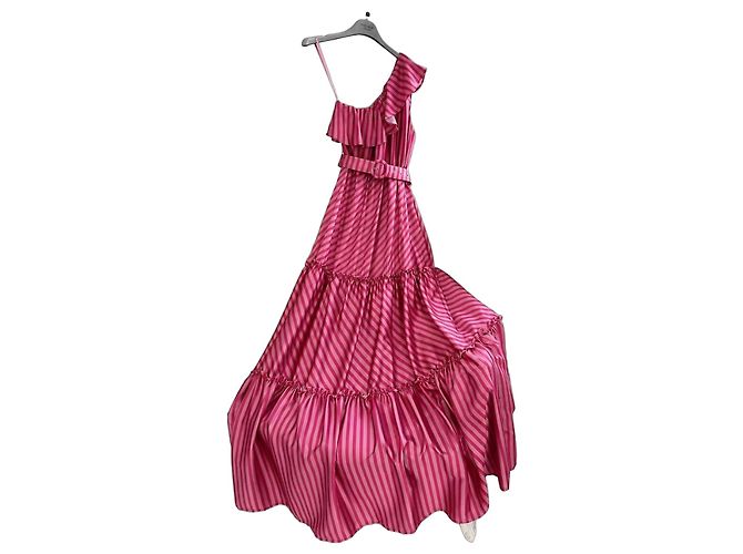 Autre Marque Preview Giorgia & Johns Rosa Gestreiftes One-Shoulder Maxikleid Pink