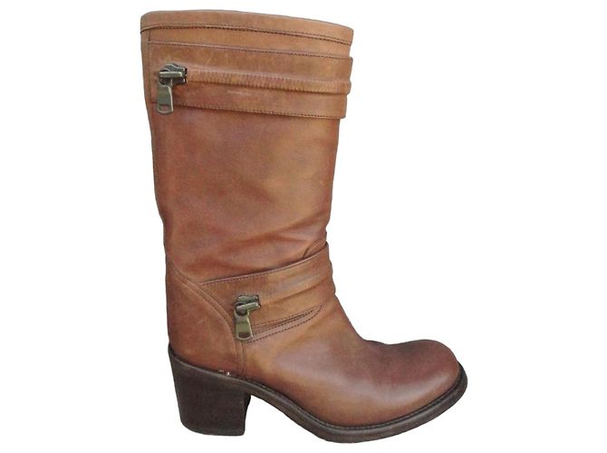 Free Lance Tommy 7 Ziprelmindger Brown Leather Boots