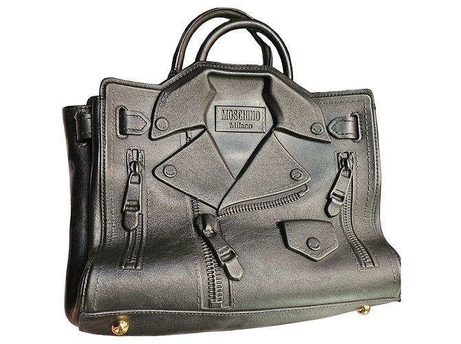 Borsa Moschino Milano in pelle nera modello Biker Negro