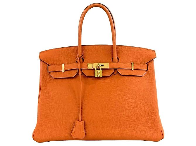 Hermès Hermes Birkin 35 Taurillon Clemence Leather Handbag Orange