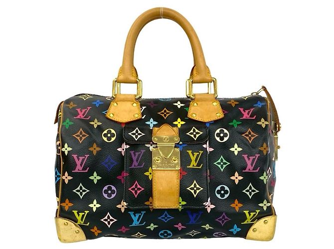 Louis Vuitton Speedy 30 Monogram Multicolor Leder Handtasche Schwarz Mehrfarben