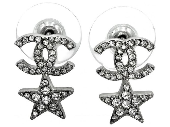 Orecchini Chanel Rhinestone Stud Argento 