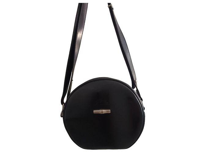 Longchamp Borsa a Tracolla Rotonda in Pelle Nera Nero