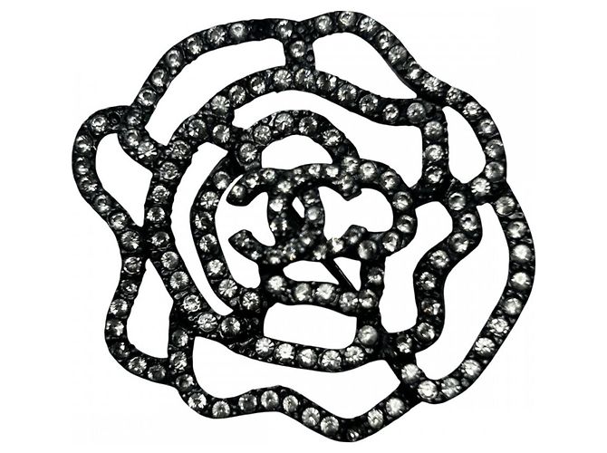Vintage Chanel Brosche mit Strasssteinen Metallisch