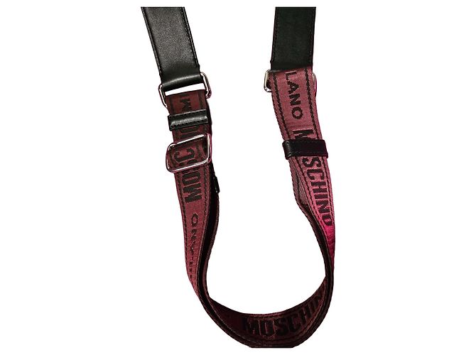 Moschino Milano Monogram Leather and Canvas Shoulder Strap Black Prune