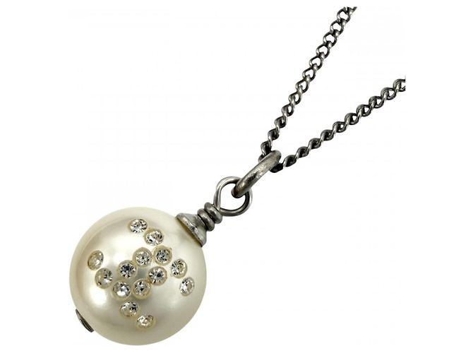 Collana con perle finte e strass Chanel Argento Bianco