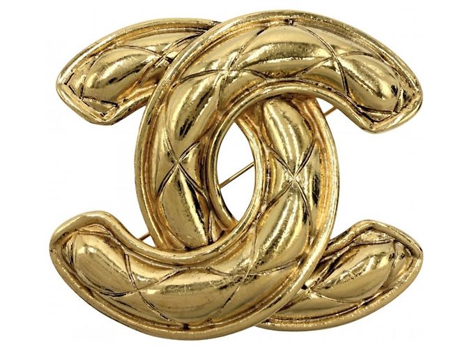 Chanel Vintage Matelassé Gold Brosche Golden