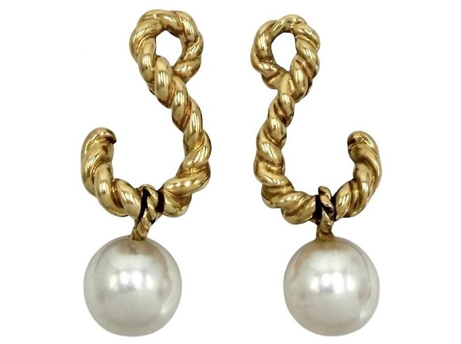 Tiffany & Co. 18K Gelbgold Perlen-Drop-Ohrringe