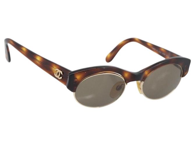 Gafas de sol CHANEL COCO Mark de plástico Marrón Oro CC Auth 189997M Castaño Dorado