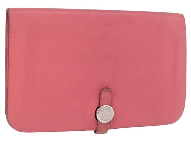 Hermès HERMES Dogon GM Long Wallet Leather Pink Silver Auth bs35743 Silvery
