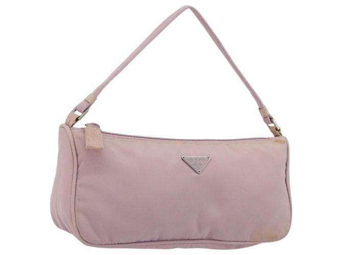 PRADA Accessory Pouch Nylon Pink Silver Auth 189497 Silvery